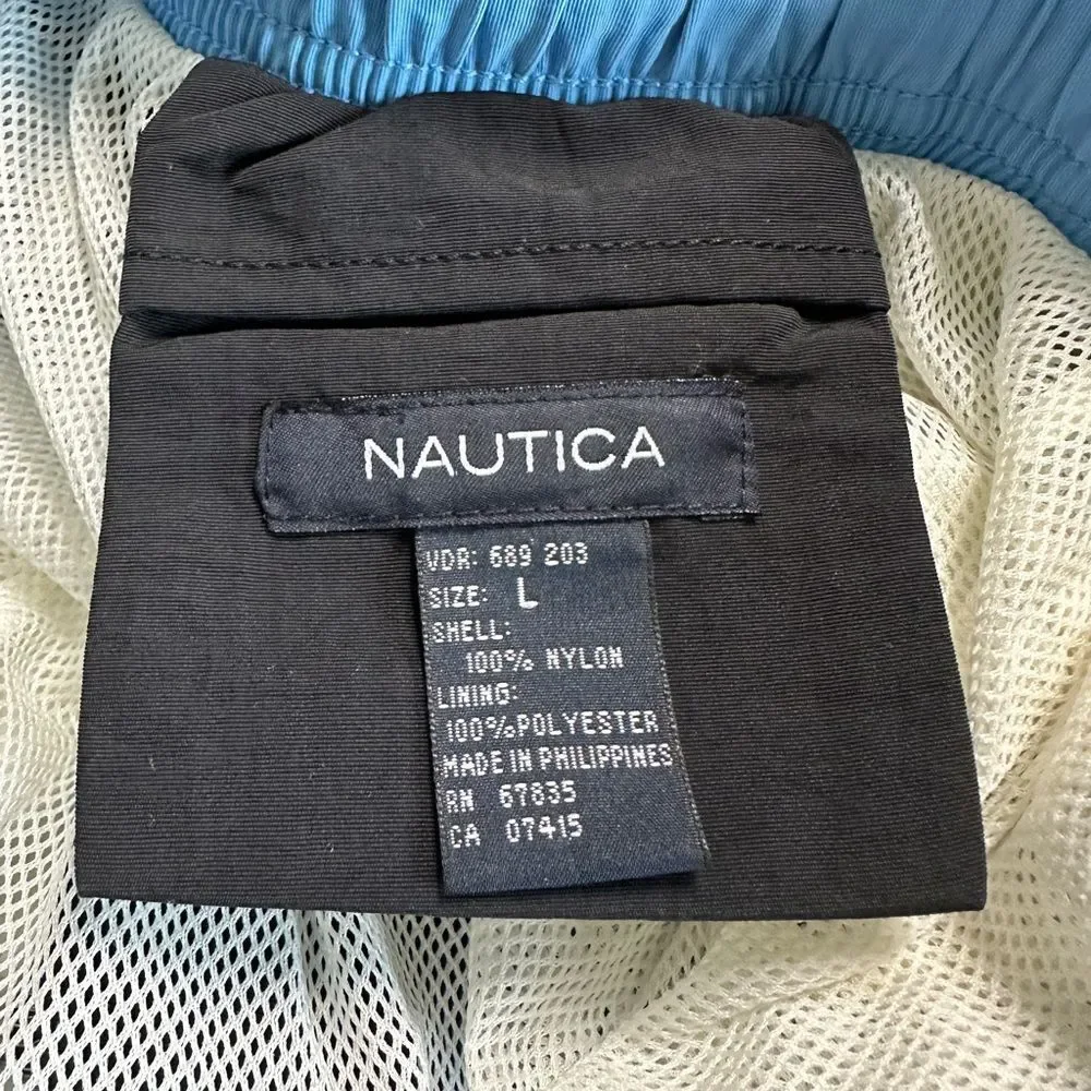 NEW Nautical Men Swim Trunks Black white Stripe Blue Embroidered Nautica Pockets